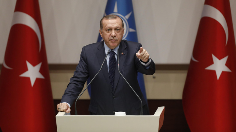 Turkish President Erdogan makes a speech at the ruling AK Party’s headquarters in Ankara