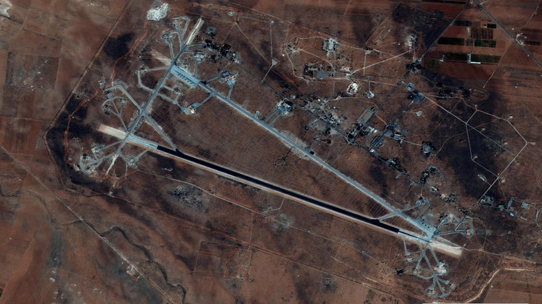 Shayrat Airfield in Homs, Syria is seen in this DigitalGlobe satellite image