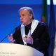 U.N. Secretary General Antonio Guterres gives a speech during a ceremony at Lisbon University where Guterres received his honoris causa degree