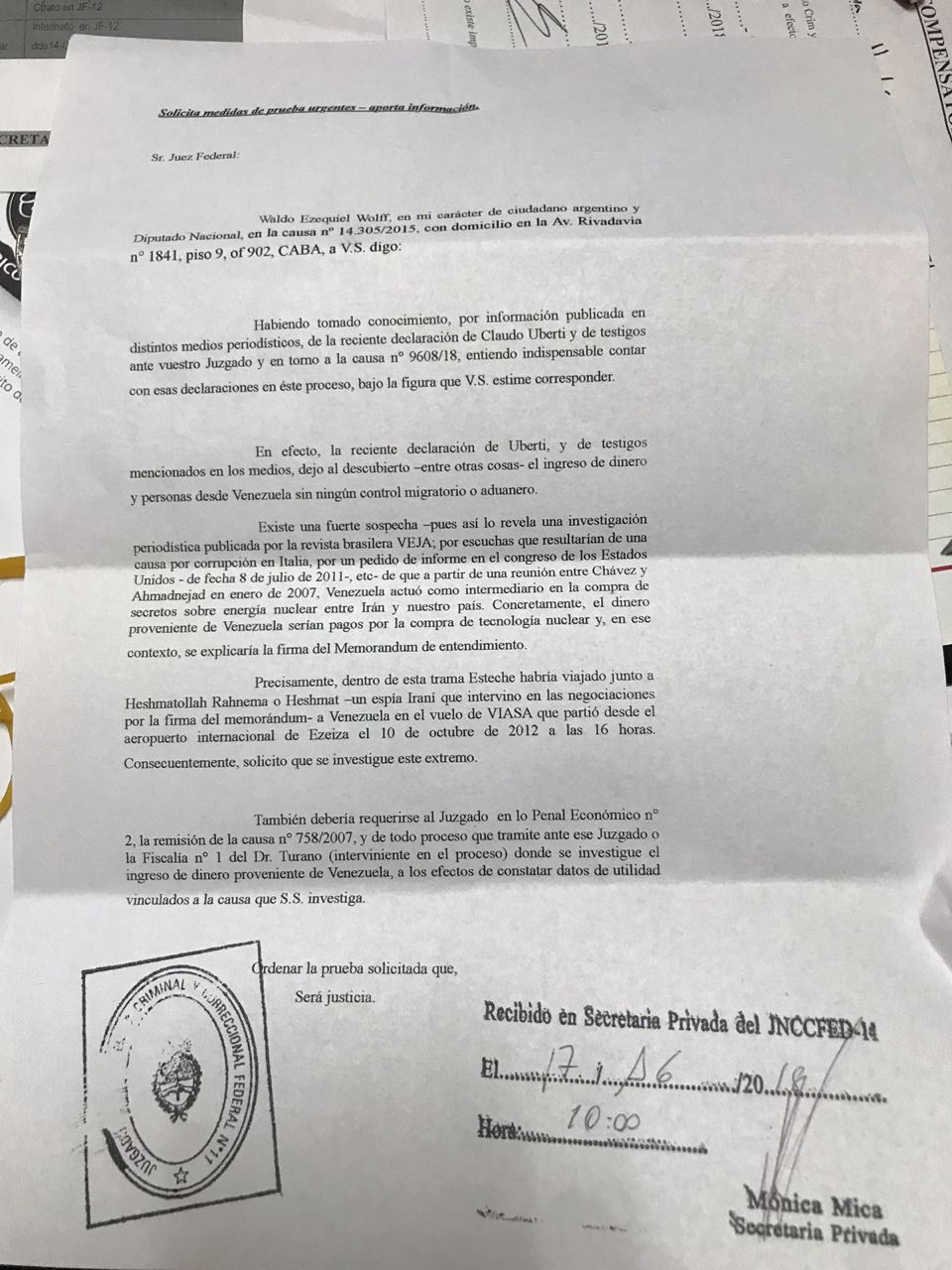 El diputado Wolff presentó un escrito ante el juez Bonadio