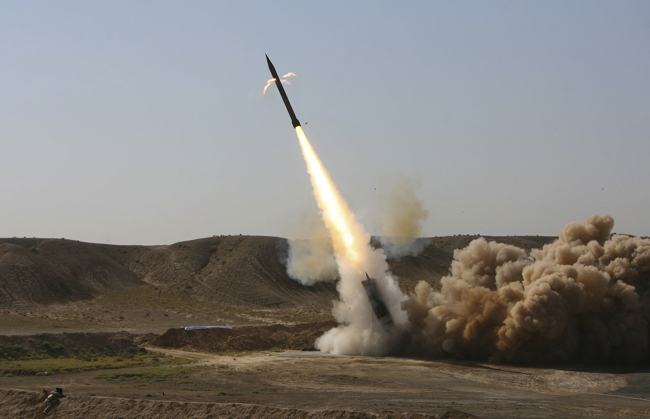 An Iranian Zelzal missile is launched during a test at an unknown location in central Iran