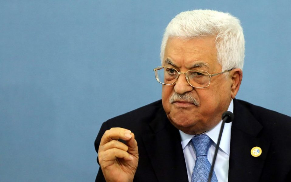 Palestinian President Mahmoud Abbas speaks during a meeting with Foreign press correspondents