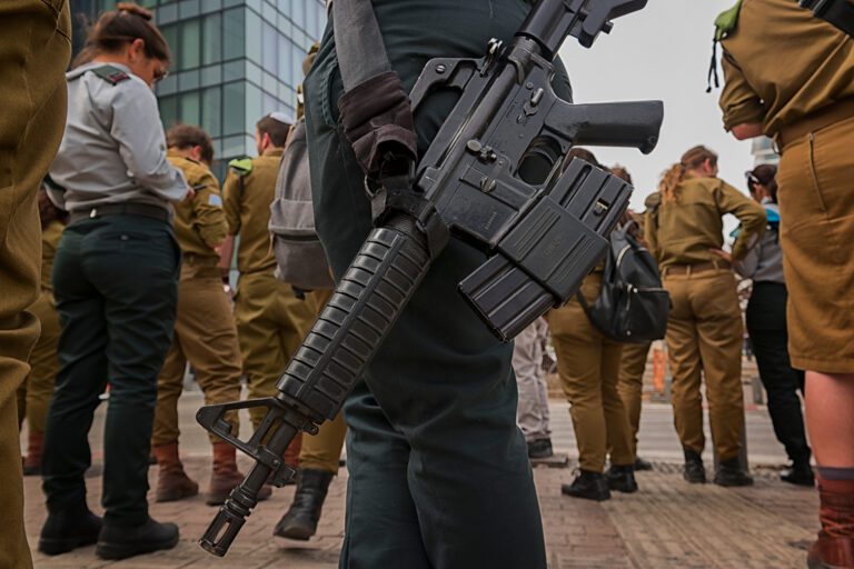 Tel,Aviv,,Israel,-,08.03.2018:,Young,Israeli,Soldiers,With,Guns.