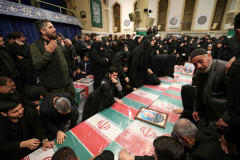 Families of members of the Islamic Revolutionary Guard Corps attend a funeral ceremony, in Tehran