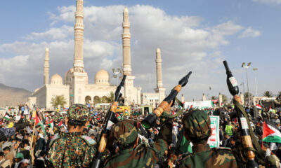 Houthi supporters commemorate ten fighters killed by the U.S. Navy, in Sanaa