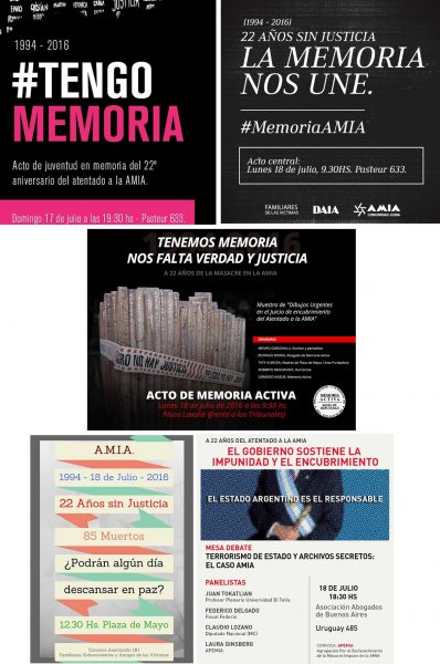 AMIA/Aniversario. Cinco actos en Buenos Aires y otros en el Interior recordarán los 22 años del atentado