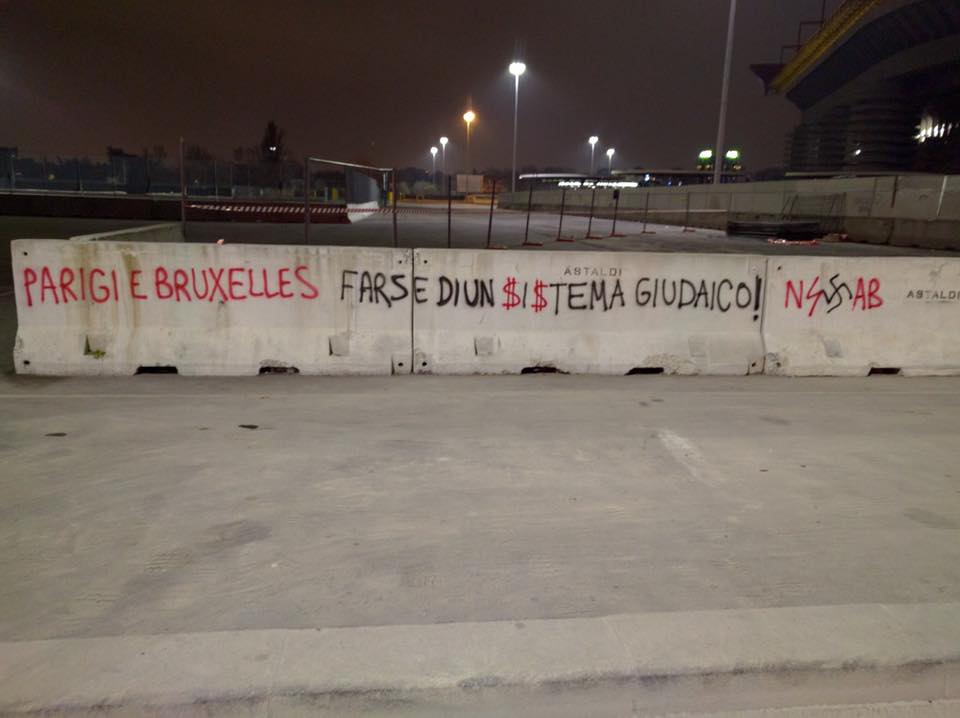 Se encontró un grafiti en Italia que culpa a los judíos de los ataques de Bruselas y París